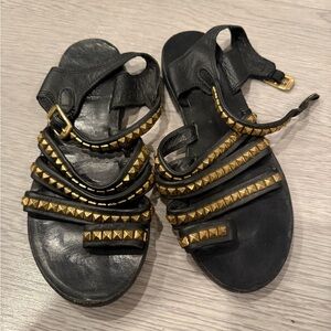 Anine Bing Black Leather & Gold Studded Strappy Sandals Size US 6.5/ EU 37